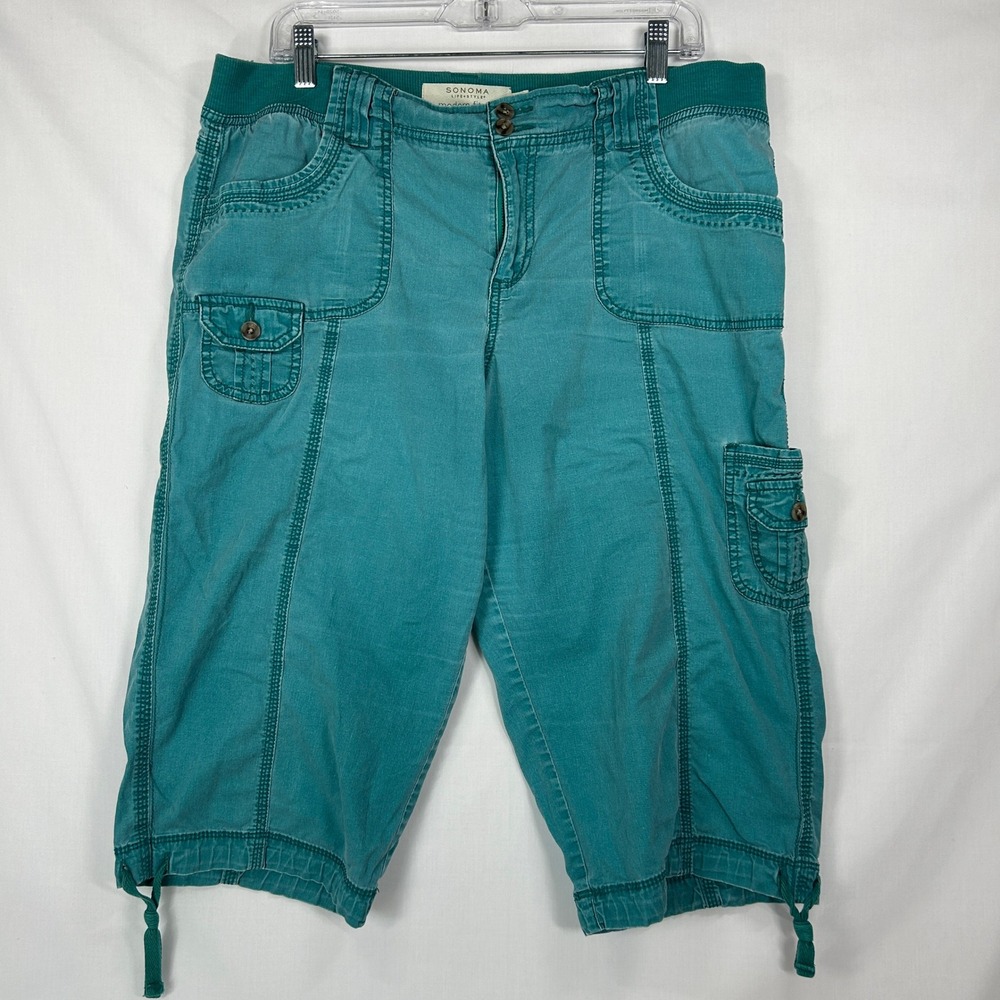 Sonoma Life + Style Teal Green Utility Capri Pants – Drawstring Hem – Size 14